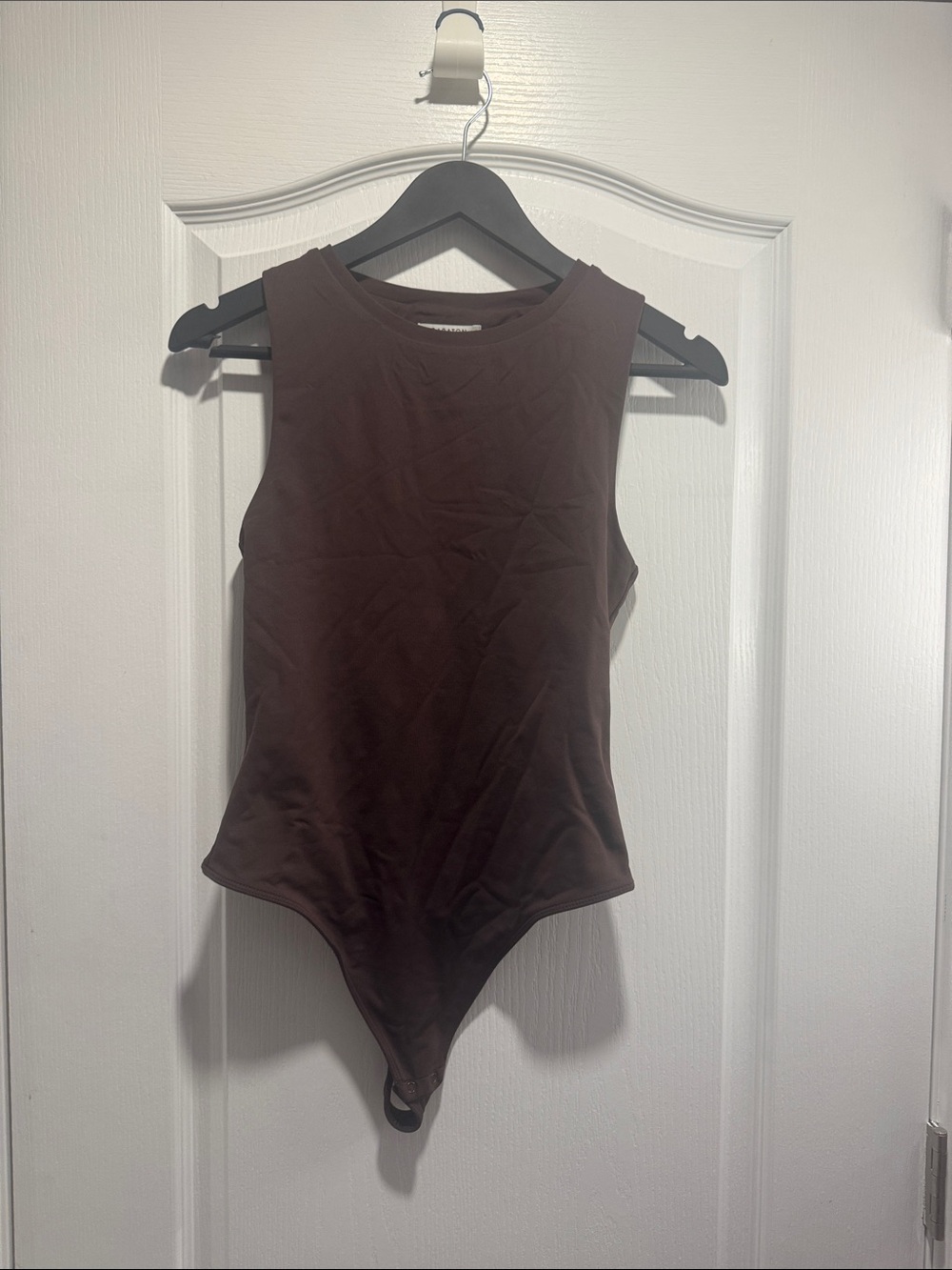 342-Babaton Contour Sleeveless Bodysuit Mocha Brown Thong Stretch Double Layer